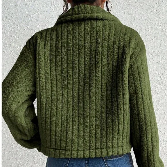 Teddy Front Button Long Sleeve Jacket Green - Picture 4 of 5